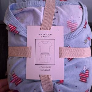 American Eagle Outfitters Soft Blue PJ Set featuring SNOOPY